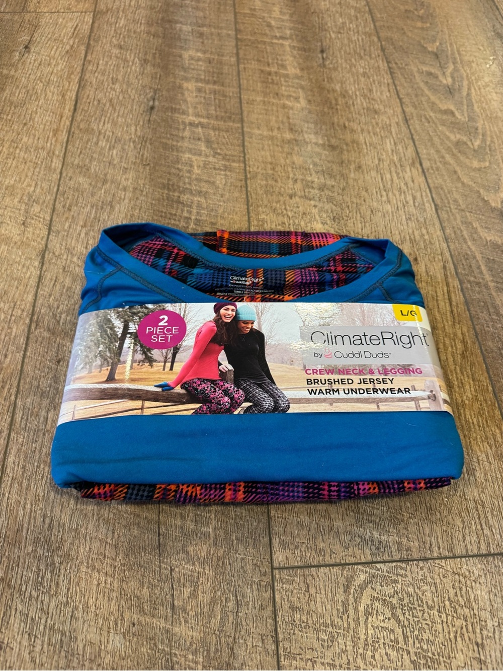 New ClimateRight by Cuddl Duds 2 Piece Thermal Underwear Set Large Plaid